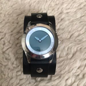 Mens Fossil Big Tic Leather Cuff Watch 